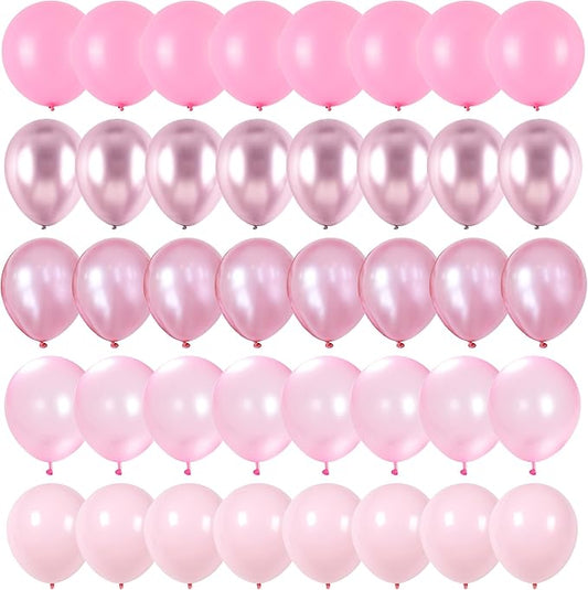 Pink Balloons Set, 60 Packs 12 Inch Metallic Chrome Pink Pearl Macaron Light Pink Different Shades Balloons for Girl Women...