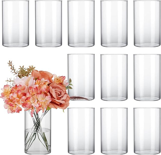 CUCUMI 12pcs Glass Cylinder Vases for Centerpieces, Flower Vases Wedding Decorations, 6 Inch Tall Glass Candle Holder for ...
