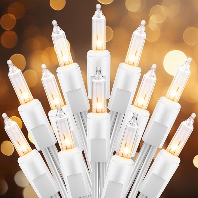 Brightown 50 Count Warm White Christmas Lights, Clear Mini Incandescent Lights on White Wire, Christmas Tree String Lights...