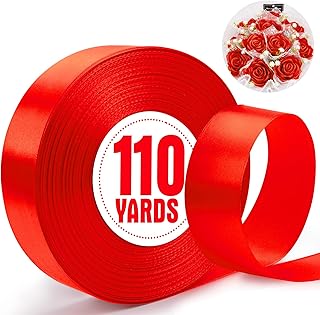 XSEINO 110 Yards Ribbon,1 1/2 Inch Red Satin Ribbon for Flower Bouquet, Gift Wrapping, Ribbons for Crafts, Hair Bows Makin...