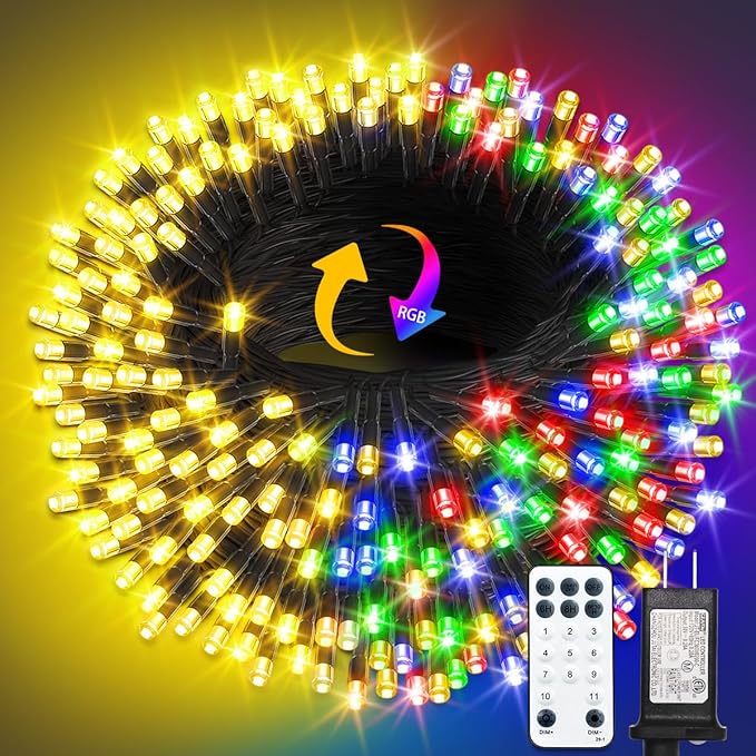 ROSCOO 1000 LED Color Changing Christmas String Lights, 328FT Warm White Multicolor Outdoor Fairy Lights with Remote, Time...
