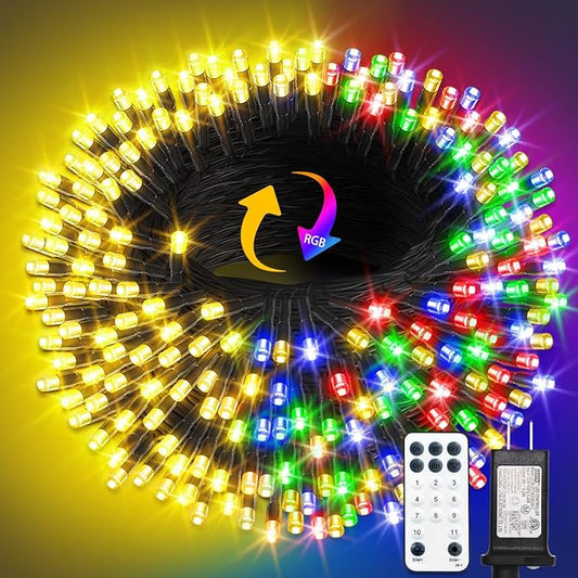ROSCOO 1000 LED Color Changing Christmas String Lights, 328FT Warm White Multicolor Outdoor Fairy Lights with Remote, Time...