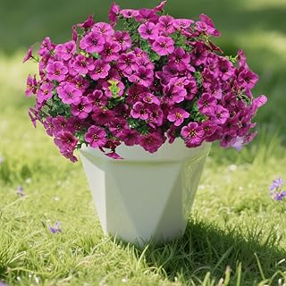 LEIYULY 12 Bundles Artificial Flowers for Outdoor, UV Resistant Faux Mums with Eucalyptus Leaves Fake Plants for Outdoor P...