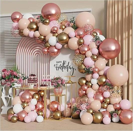 Rose Gold Balloon Garland Kit, Nude Pastel Pink Metallic Gold Matte White Balloons Gold and Rose Gold Confetti Balloons fo...