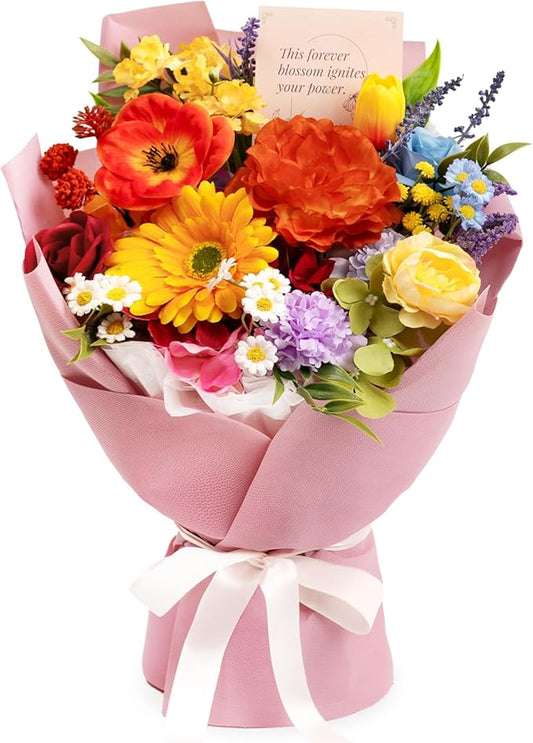 TINGE TIME Preserved Flowers Bouquet, Rainbow Faux Rose Bouquets, Artificial Flowers Birthday Centerpiece Flower Bouquet, ...