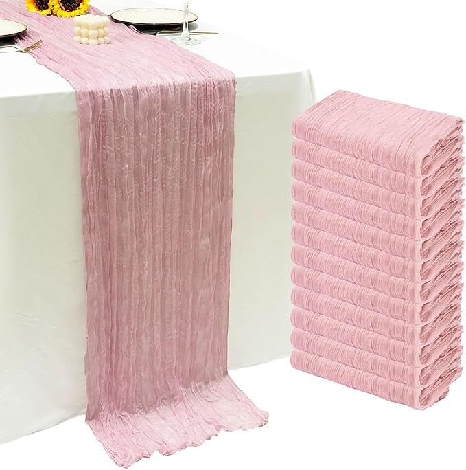 12Pack Light Pink Table Runner 10Ft Cheesecloth Table Runner Boho Gauze Table Runners Long Cheese Cloth Table Runners for ...
