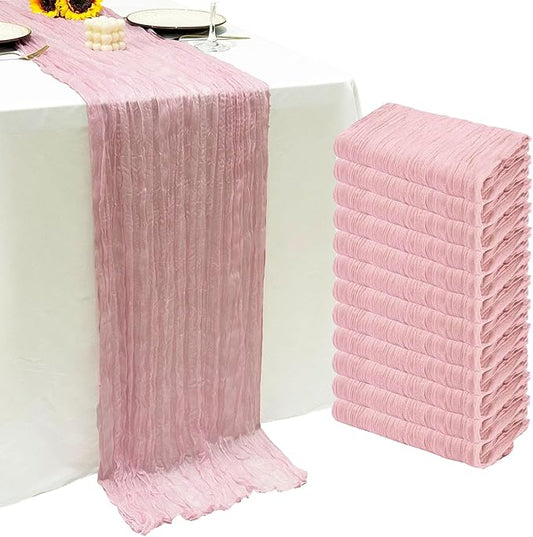 12Pack Light Pink Table Runner 10Ft Cheesecloth Table Runner Boho Gauze Table Runners Long Cheese Cloth Table Runners for ...
