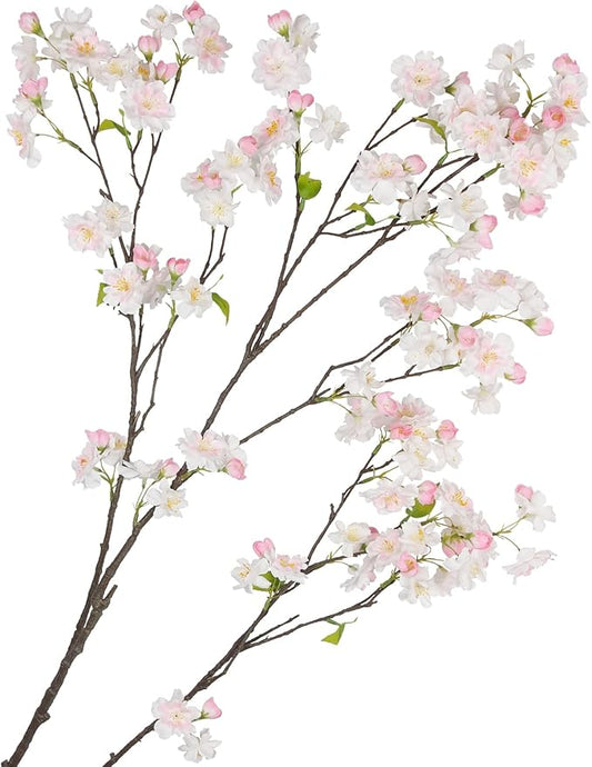 CISDUEO Cherry Blossom Branches Long Stem Artificial Flowers for Tall Vase Silk Flower Bulk White and Pink Plum Blossom Fl...