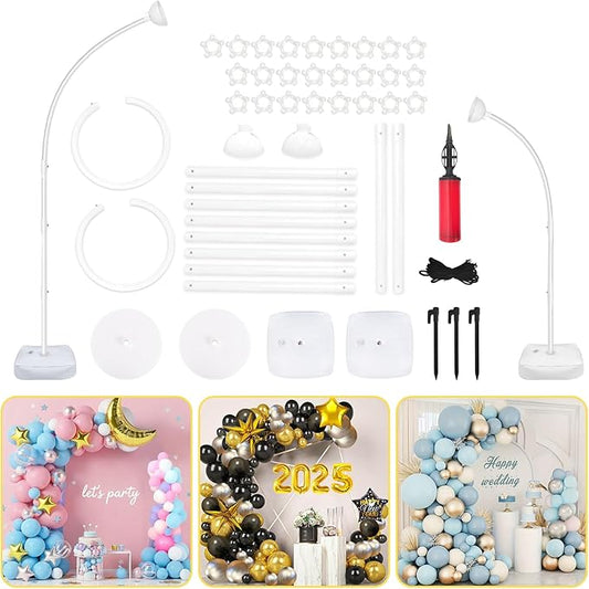 OurWarm 8.2FT & 6FT Balloon Arch Stand, Free Bending Top Balloon Arch Kit, Half Arch Balloon Stand with Base for Floor, Ba...