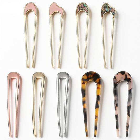 YBEATY 9 Pcs French Hair Pins French Twist Hair Pins Elegant Durable U Shaped HairPin Metal U Vintage Fork for Buns Women ...