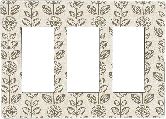 Yellow/Cream Beige Flower Decorative Screwless Decorator Wall Plates 3-Gang Receptacle Outlet Cover Simply Neutral Boho Vi...