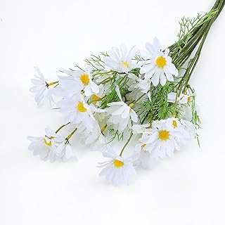 Exircy Artificial White Daisy Flowers, 6 Bundles 21” UV Resistant Outdoor Silk Daisies Flowers with Stems and Leaves Faux ...