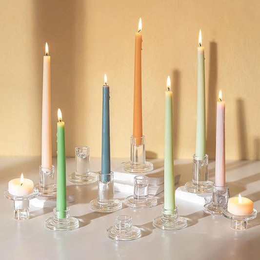 Glasseam Taper Candle Holders Bulk: 12 Pcs Glass Candlestick Holders for Tapered Candles Set Small Clear Candle Sticks Hol...