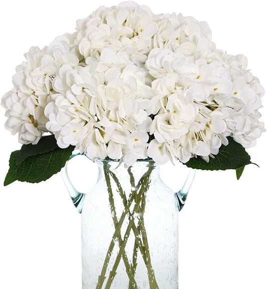 Kimura's Cabin 6pcs Faux White Hydrangeas Fake Flowers Artificial Silk Hydrangea Flower With Stems Bouquets Arrangement fo...