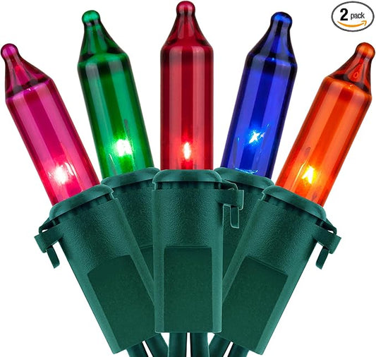 YULETIME 200 Multicolor Christmas Lights, Pack of 2 Sets 33 Feet 100 Count UL Certified Incandescent String Lights (Multic...