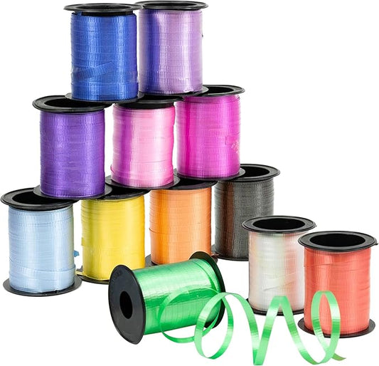 GIFTEXPRESS 12 Rolls Crimped Curling Ribbon Balloon Strings, Assorted Vivid Colors, 3/16" x 720 Ft for Balloon Ties, Arts...