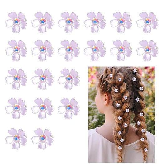 20 Pcs Small Mini Pearl Flower Hair Clips, Mini Purple Flower Claw Design Sweet Artificial Bangs Clips with Crystal, Decor...
