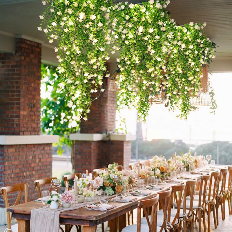 RECUTMS 3 Pcs Hanging Fake Plants Fake Vines Artificial Plants Large Faux Hanging Plant with 30 LED String Light, Artifici...