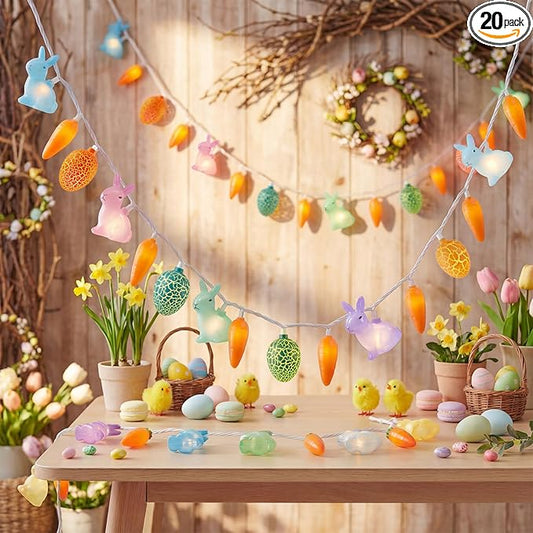 Pallerina Easter Rabbit Carrot Egg String Lights, 12Ft 20 LED Multicolored Bunny Carrot Easter Egg Fairy Lights, Plug in S...
