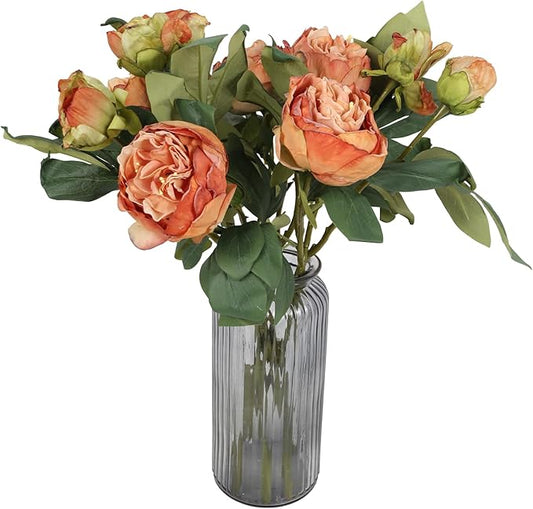 IPOPU Orange Flowers Artificial Peonies 5PCS 10heads Vintage Fake Peonies 20.47" Orange Fake Flowers for Wedding Bouquets ...