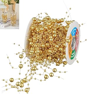 YoungJewl 13Feet Pearl String Spool Roll for Floating Candles Faux Pearls Strands Garland for Vase Filler Wedding Centerpi...