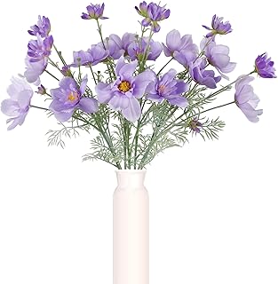 ICBOX 6PCS Purple Cosmos Artificial Flowers 30'' Long Stem Fake Daisy Silk Flower Arrangements for Tall Vases, Faux Wild F...