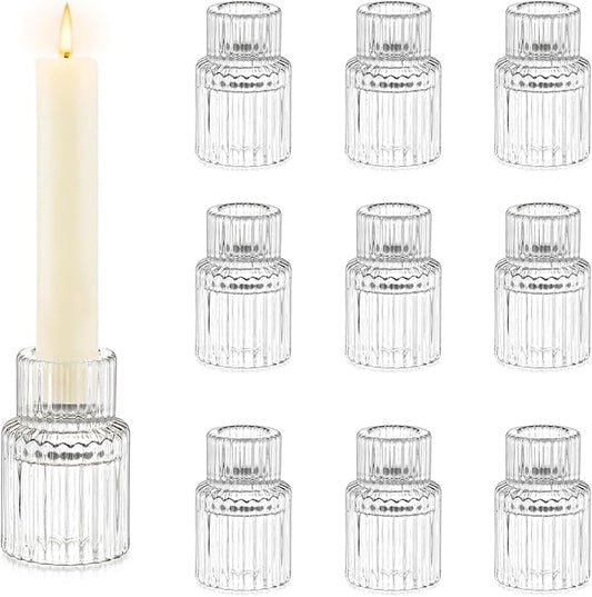 Candle Holder Glass Candlestick Holders: Hewory 10PCS Clear Taper Candle Holders Bulk for Table Centerpiece, Glass Candle ...
