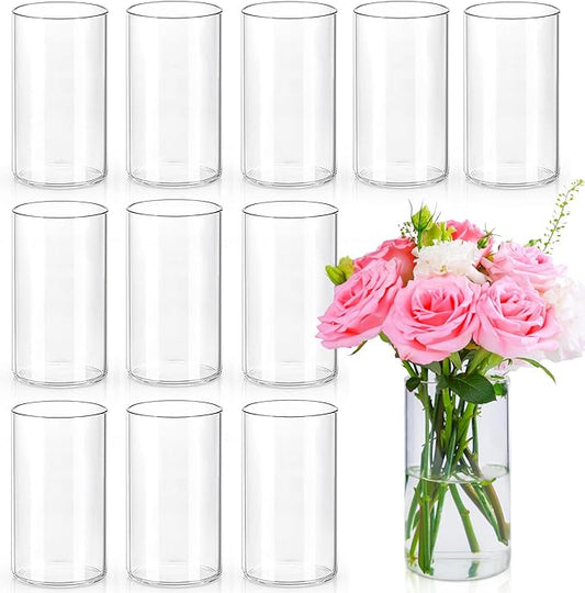 UPBUD 6 Inch Glass Cylinder Vases for Centerpieces | 12Pcs Clear Small Flower Vase for Wedding Decorations, Floating Candl...