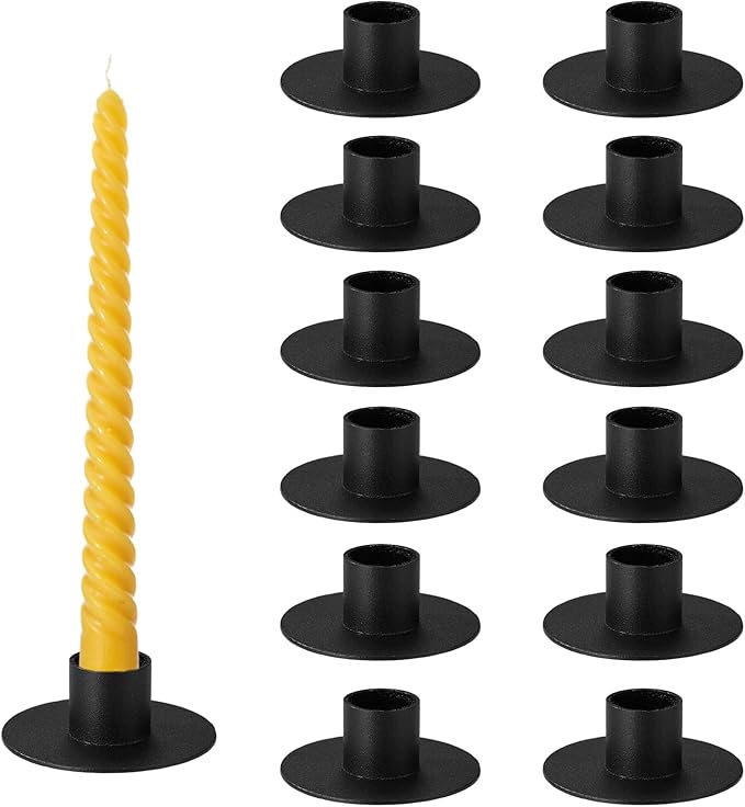 12pcs Iron Mini Taper Candle Holders for 1/2 Inch Candles, Small Metal Tapered Candlestick Stand Accessories for Chime Spe...