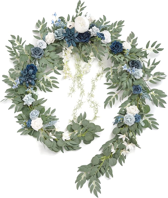 Ling's moment 9FT Spring Flower Garland- Wedding Arch Flowers for Backdrop Decoration, Eucalyptus & Rose, Artificial Flora...