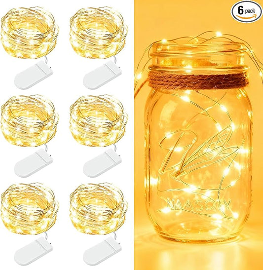 6 Pack Fairy Lights Battery Operated - 7ft 20 LED Twinkle Lights Copper Wire Mini String Lights Firefly Lights for Mason J...