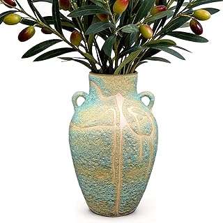 Large Ceramic Flower Vase, 10 Inch Tall Rustic Farmhouse Table Vase with 2 Handles, Handcrafted Glaze Textured Home Décor ...