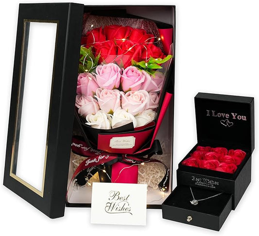 KeepTwenty Roses Bouquet Artificial Flower Eternas Rosas with Necklace Preserved Rose Birthday Flowers Gifts Valentine's D...