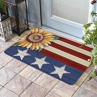 HELLOWINK Independence Day Star Front Door Mat, Non-Slip Absorbent Entrance Mat, Country Sunflower Decorations Indoor Outd...