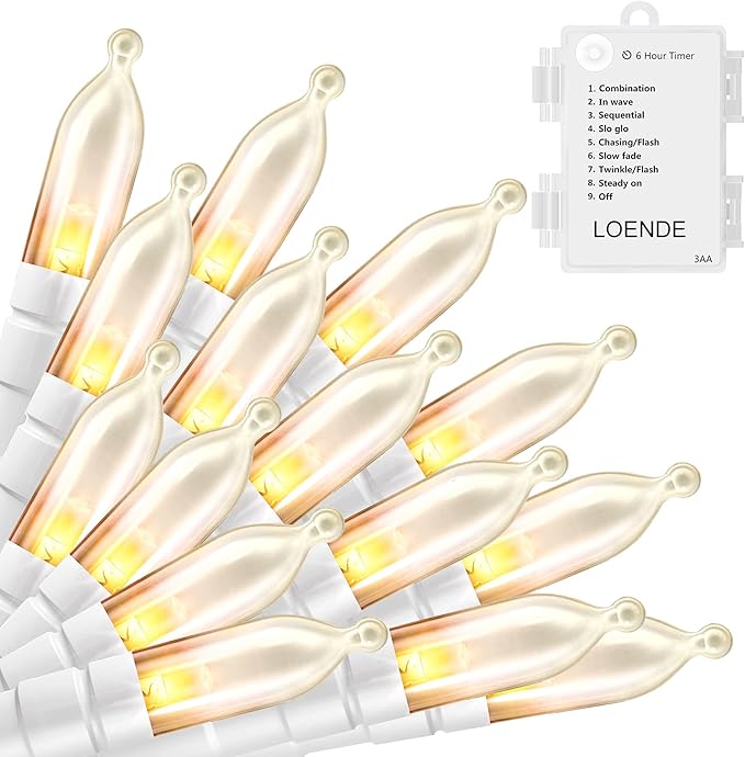 LOENDE LED Mini Lights with Timer Christmas Lights 18ft 50 LED 8 Modes Battery Operated String Lights White Wire for Indoo...