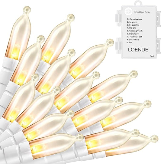 LOENDE LED Mini Lights with Timer Christmas Lights 18ft 50 LED 8 Modes Battery Operated String Lights White Wire for Indoo...