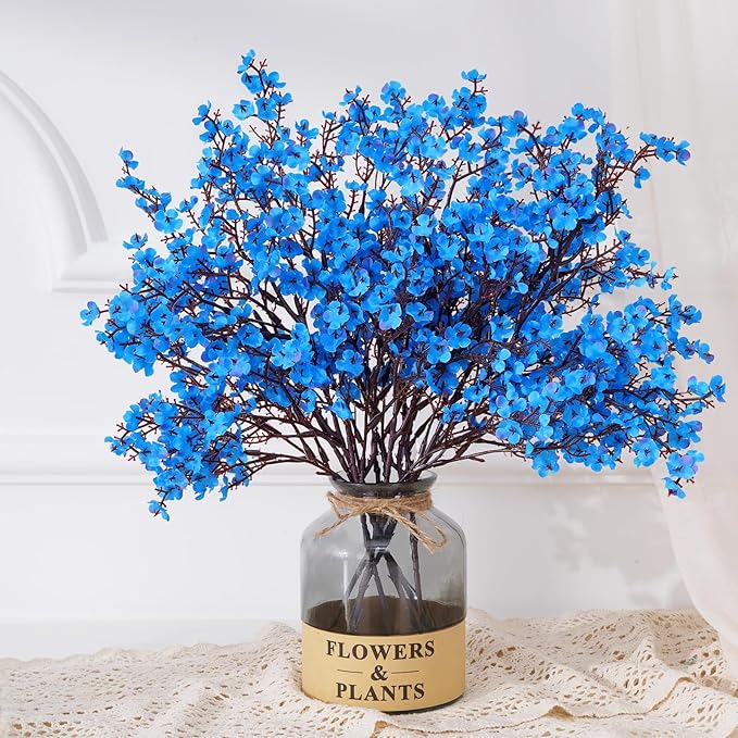 Yastouay Blue Fake Flowers Artificial Flowers, 5 Pcs Real Touch Silk Flowers Faux Artificial Flowers for Decorations, Baby...