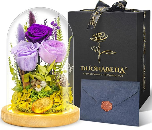 Forever Flowers Preserved Roses Prime Delivery For Women, Glass Dome Light Up Preserved Flowers , Christmas Anniversary Th...