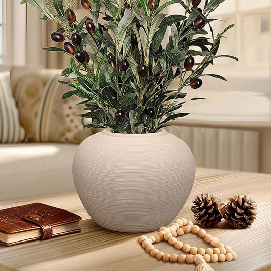 Ceramic Flower Vase Round Textured Vase,Farmhouse Vase Terracotta Rustic Vases for Home Decor for Living Room,Dining Table...