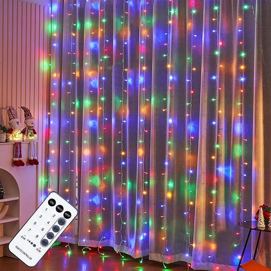 WATERGLIDE 300 LED Curtain Lights, Remote Control Christmas Decorative Hanging String Lights, 8 Lighting Mode, Plug in for...