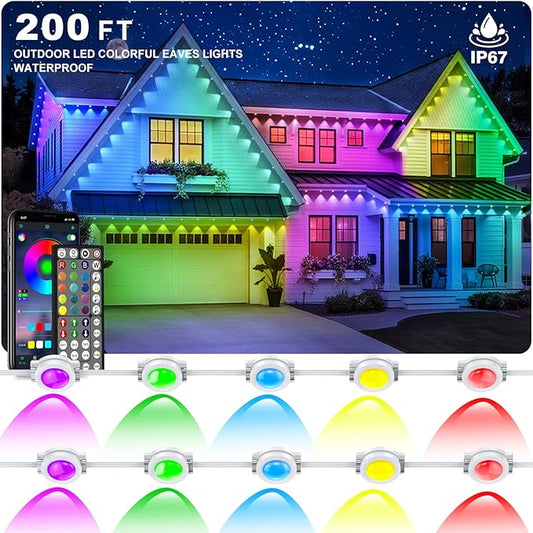 INZIDOL Permanent Outdoor Lights,200FT RGB Eave Light,IP67 Waterproof Lighting for House,Smart LED with App/Remote Control...