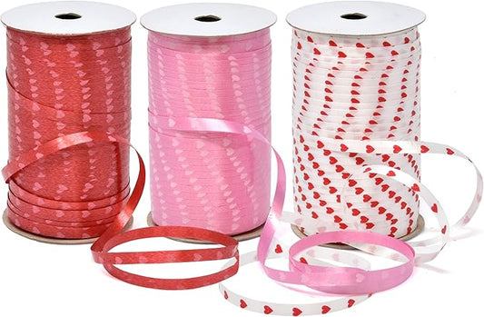 Gift Boutique 450 Yards Valentine Ribbons Heart Curling Ribbon 3 Rolls 150 Yard Per Roll; Pink Red White Hearts Valentine'...