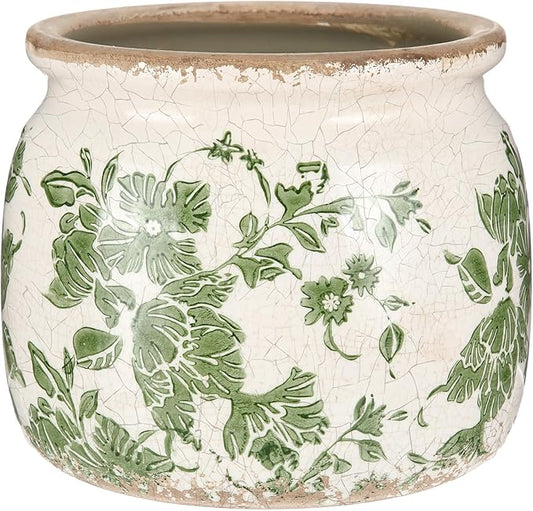 Ninehaoou Vintage Planter Large Ceramic Plants Pot Beige Green Vintage Floral Ice Crack Cottage Scroll Vase Flower Vase Po...
