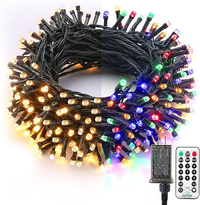 Brizled Christmas Lights, 65.67ft 200 LED Color Changing Tree Lights 11-Function Warm White & Multicolored Christmas Light...