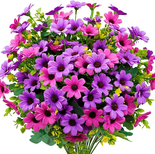 Mutcolor 8 Bundles Fake Silk Daisy Outdoor Artificial Flowers UV Resistant Faux Plants Bright Colors for Front Porch Plant...