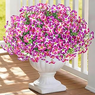 KHOYIME Artificial Flowers for Outdoors 12 Bundles Faux Fuchsia Purple Morning Glory Fake Plants UV Resistant Realistic Si...