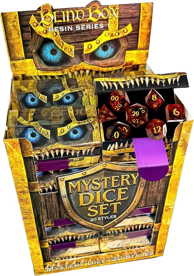 Mimic Dice Custom Resin Blind Box D&D Dice Set - Mystery 7-Piece Polyhedral TTRPG Dice – 1 of 20 Styles Chosen at Random, ...