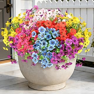ICEROYCE Artificial Flowers for Outdoors, 16 Bundles UV Resistant Fake Outdoor Flowers, Realistic Spring Decor for Planter...