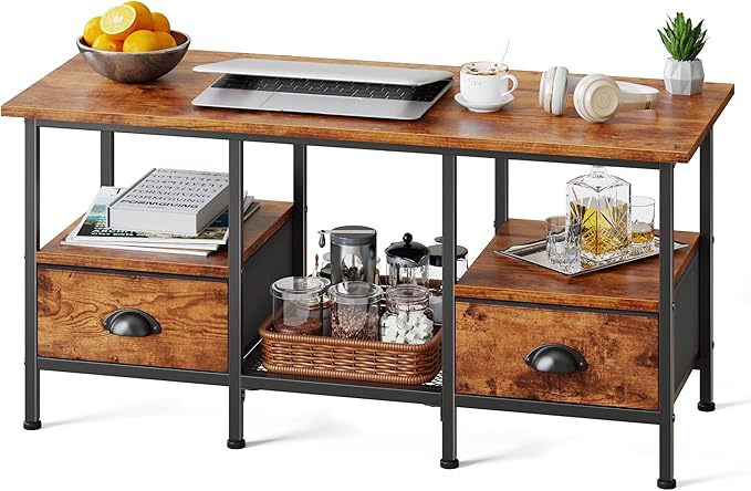 Furologee 35" Coffee Table with 2 Storage Drawers, Small Coffee Tables for Living Room, Industrial Center Table with 2 Tie...