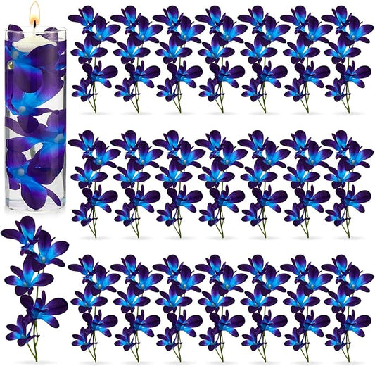 Canlierr 32 Pieces Blue Purple Faux Flowers Blue Orchid Flower Vase Fillers Faux Purple Orchid Wedding Table Centerpieces ...